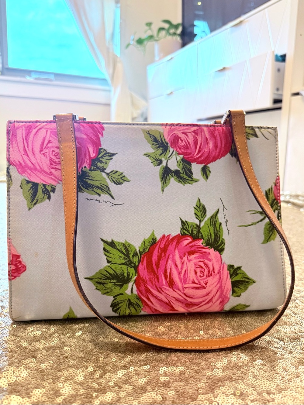 VINTAGE Kate Spade Floral Cabbage Rose Handbag Purse Rare - Picture 2 of 7